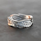 Angel Wing Feather Band Ring for Women — Silver-Tone