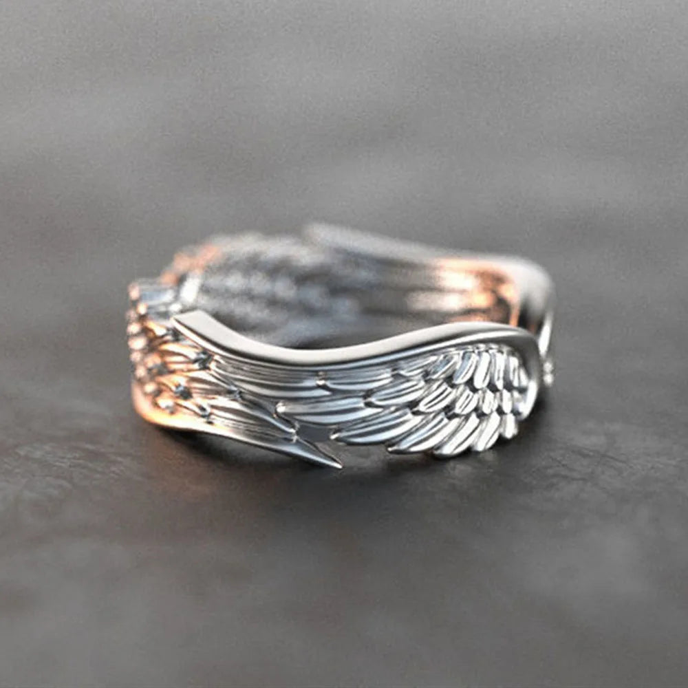 Angel Wing Feather Band Ring for Women — Silver-Tone