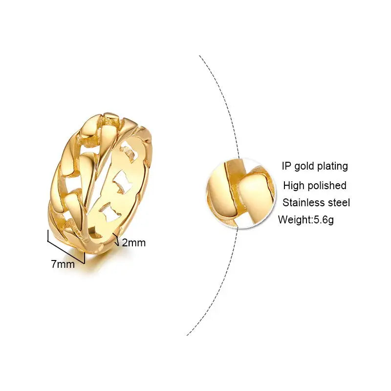 Cuban Ring, Curb Chain Ring, Stainless Steel Miami Link Rings,Streetwear Fashion Hip Pop Cool Ring, Everyday Jewelry 3 to 7 MM