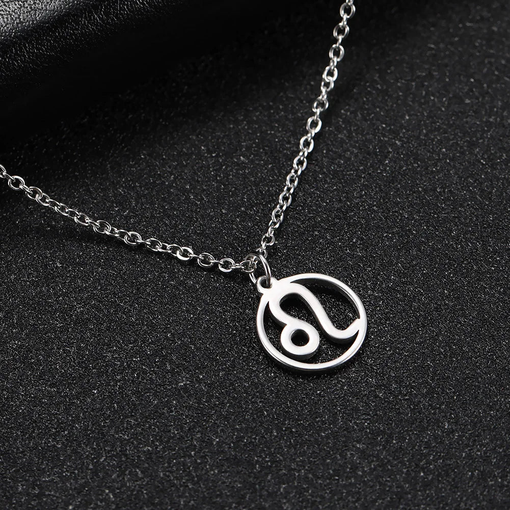 Cazador Zodiac Pendant Necklace for Women 12 Constellation Aries Pisces Gemini Chocher Stainless Steel Jewelry Gold Color Gifts
