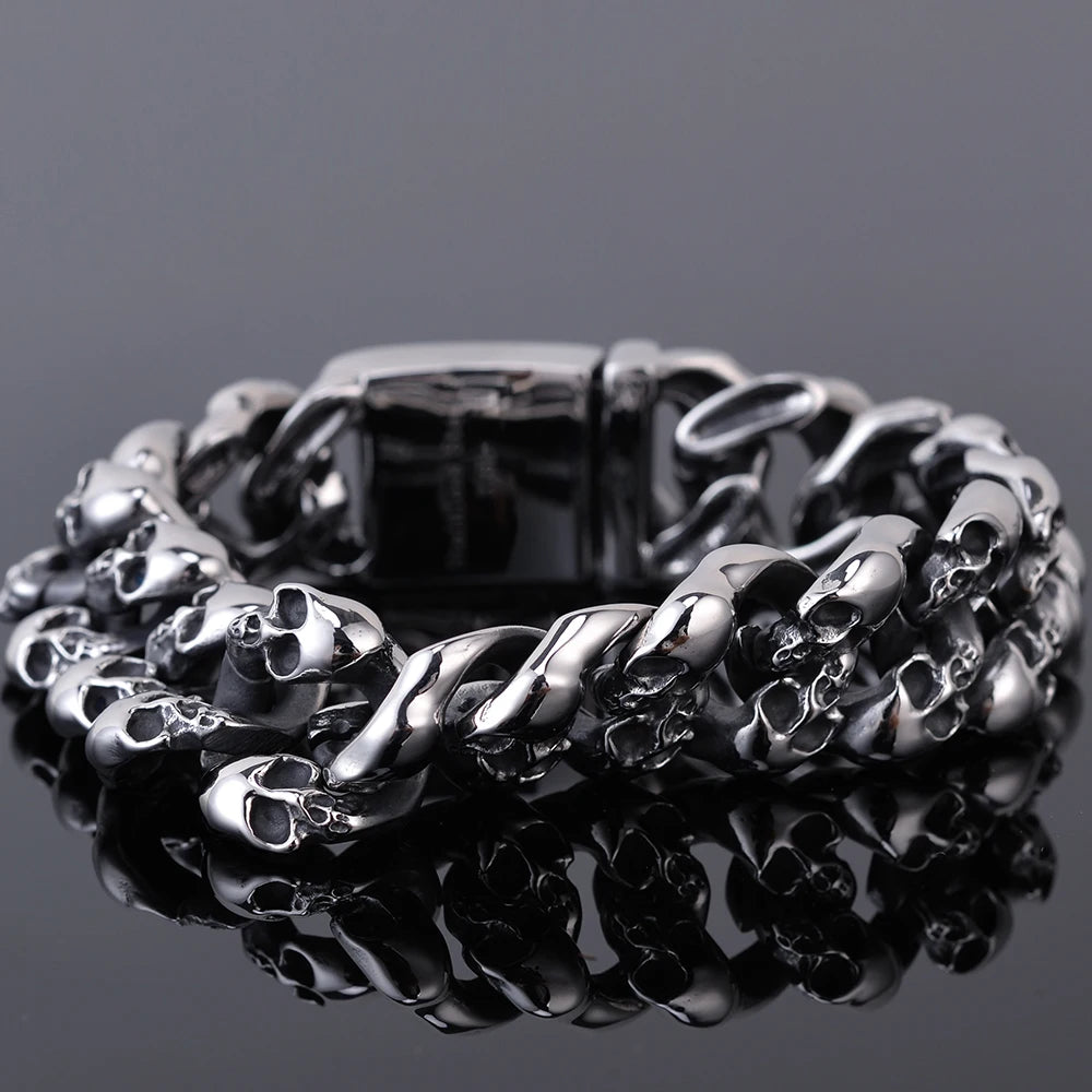 Gothic Men's Skull Bracelets 19MM Stainless Steel Ghost Chain Bracelet For Man Skeleton Jewelry For Manly Wrist New