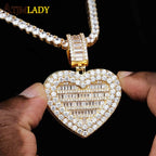 Iced Out Locket Love Heart Charm Pendant Can Be Opened DIY Photo Hip Hop 5A Cubic Zirconia CZ Tennis Chain Necklace Mens