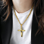 Dropshipping Cross Pendant Necklaces For Men Black Gold Color Silver Color Stainless Steel Charm Chain Male Hip Hop Jewelry KP52