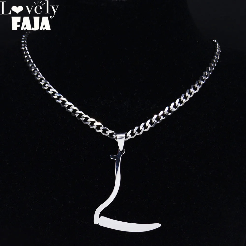 Grim Reaper Silver Pendant Necklace — Stainless Steel