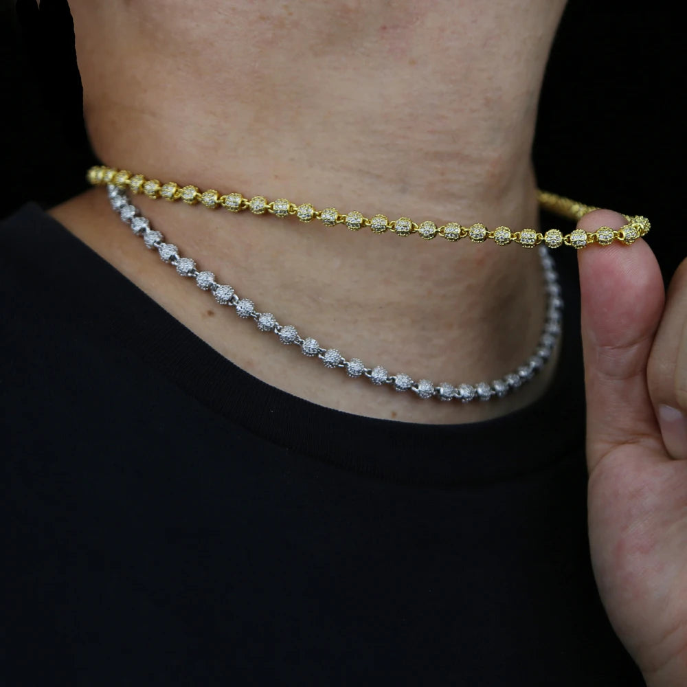 Iced Out Tennis Ball Charm Choker Necklace — Copper Alloy