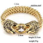 Cool Lion Head Bracelet Men Figaro Link Chain Mens Cuff Bracelets Heavy Solid Stainless Steel Male Jewelry Bangles
