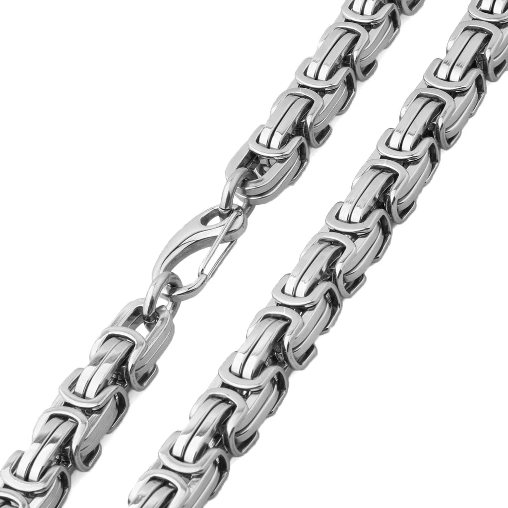 8/12/15MM Wide Fashion Mens Silver Color 316L Stainless Steel Box Chain Byzantine Necklace Wholesale Price