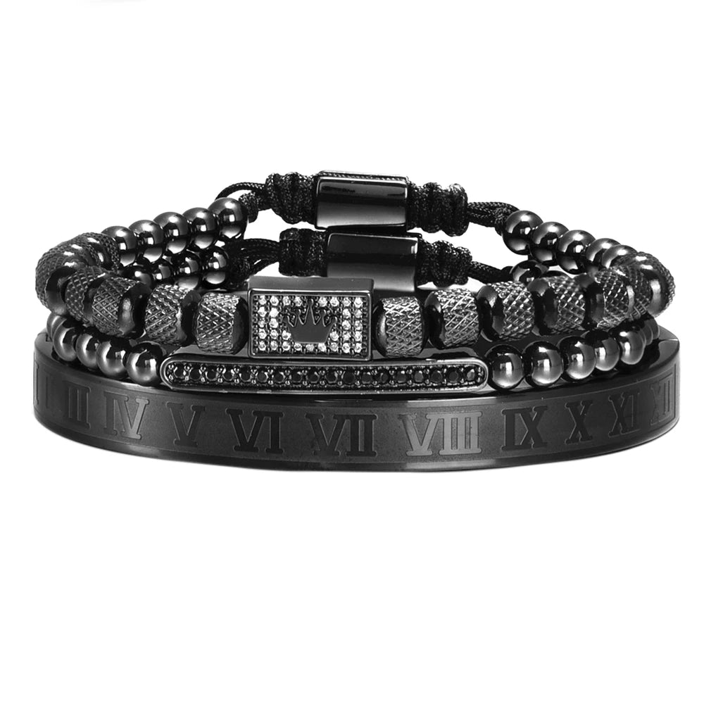 Luxury Royal King Crown Men Bracelets Roman Numeral Bracelet Unique Design Braided Adjustable Bangle Pulseira