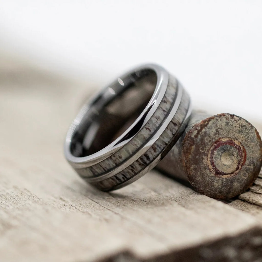Fashion 8mm Deer Antler Black Titanium Stainles Steel Rings For Men Women Forest Elk Antler Ring Wedding Ring Men Wedding Band