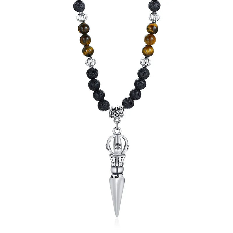 Tibetan Phurba Dagger Stone Necklace — Stainless Steel
