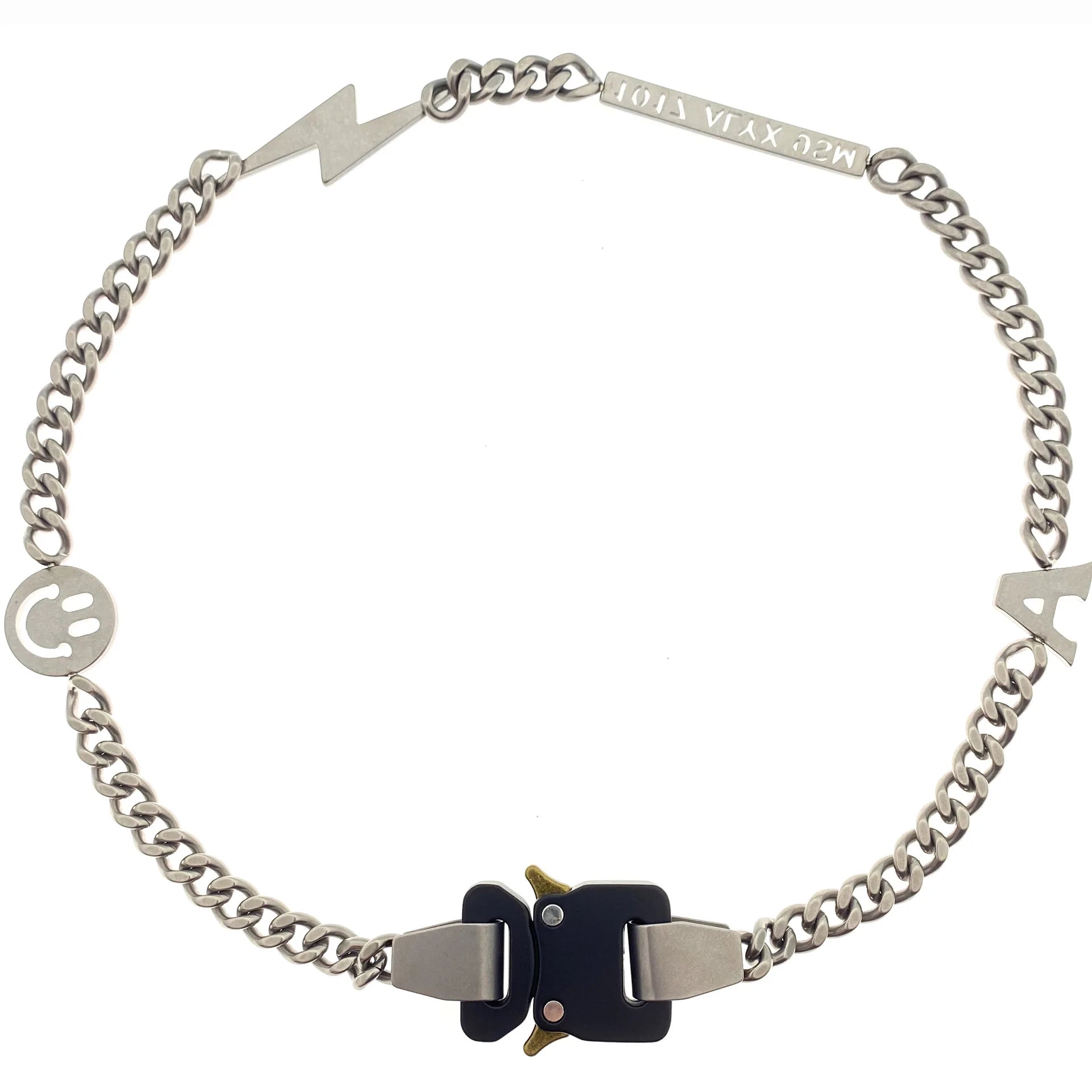 HANGZHI 2021 NEW Hip Hop Punk Titanium Steel Street Men and Women Letters Metal Safety Buckle Necklace Fashion Jewelry