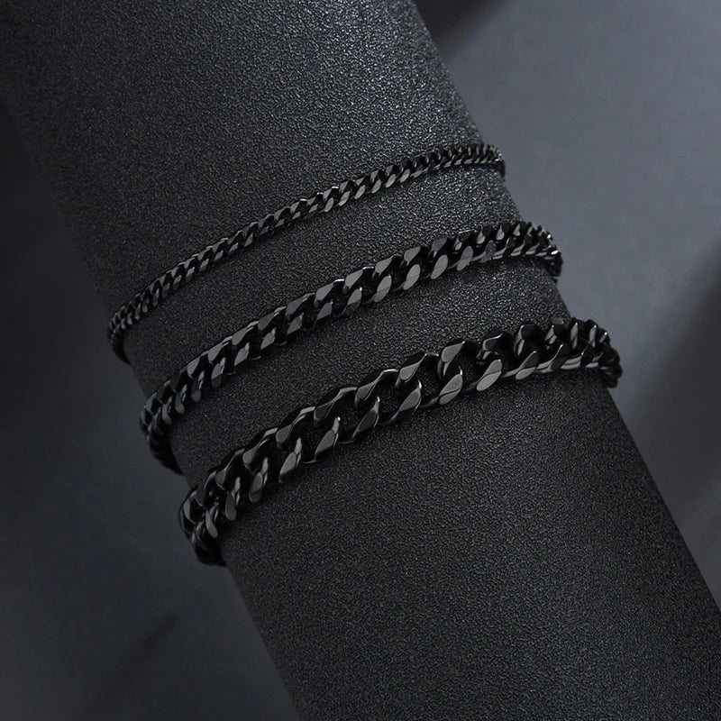Sifisrri Punk Men 3/5/7mm Stainless Steel Curb Cuban Link Chain Bracelets Gold Color Solid Chains Unisex Wrist Jewelry Gift