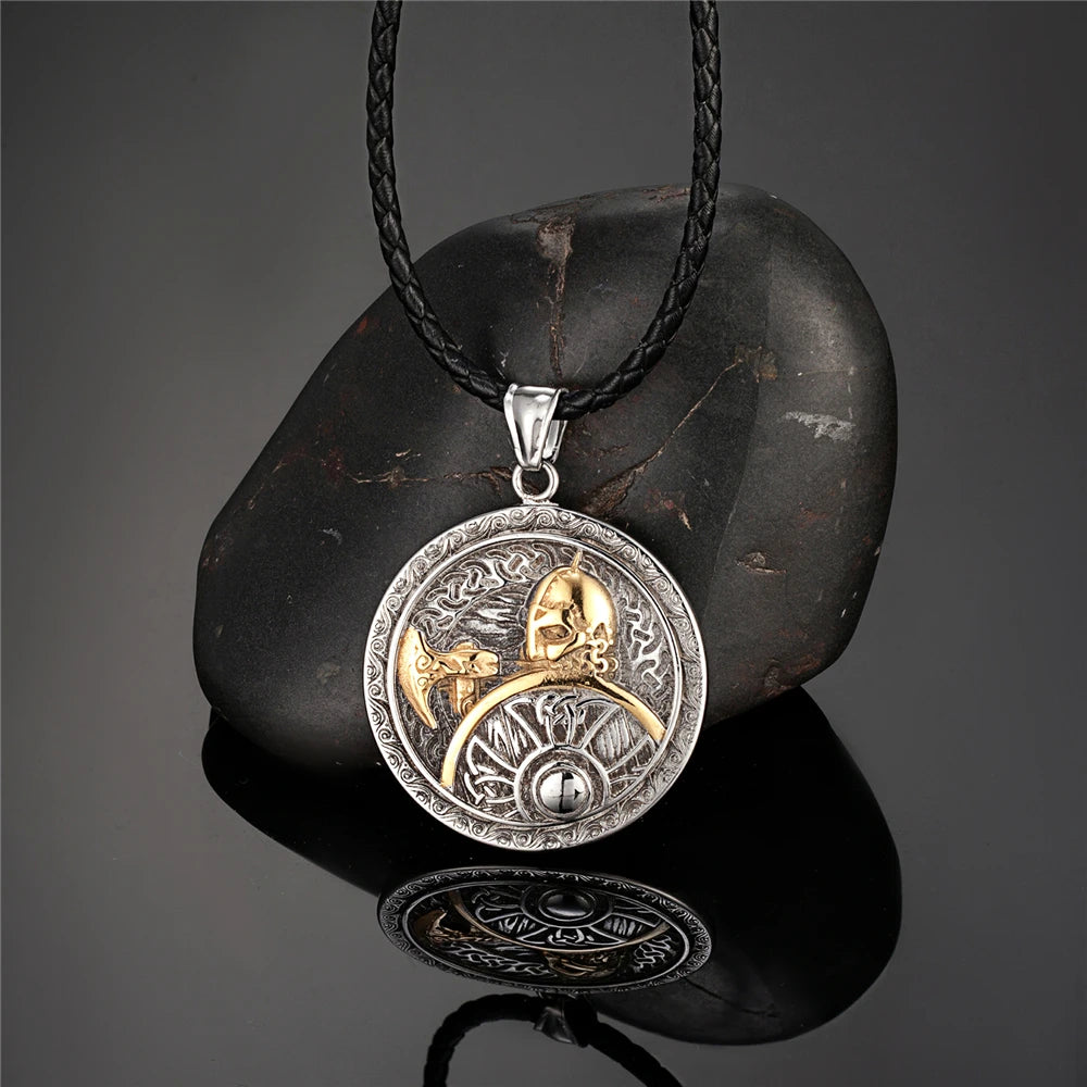 Spartan Warrior Axe Pendant Necklace — Gold-Tone Steel