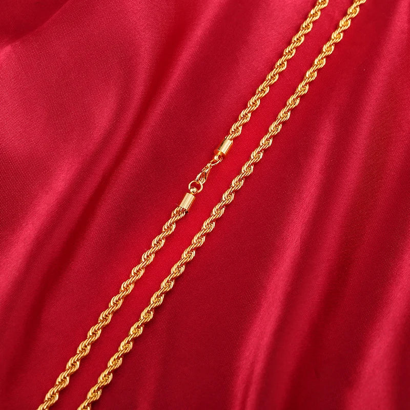 2024 Hot Sale Retail Long Gold-Color Man Necklace 4mm 16,18,20,22,24,26,28,30 Inch Twist Rope Chain Jewelry Accesory