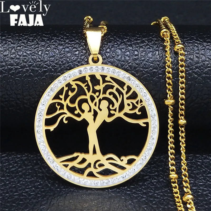 Iced Out Tree Of Life Gold Pendant Love Crystal