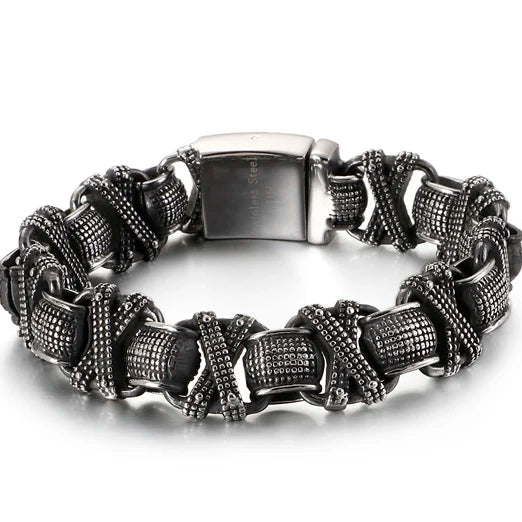 Vintage Solid Stainless Steel Bracelet For Man Masculine 15MM Chain Men's Bracelets Hand Jewelry Resell