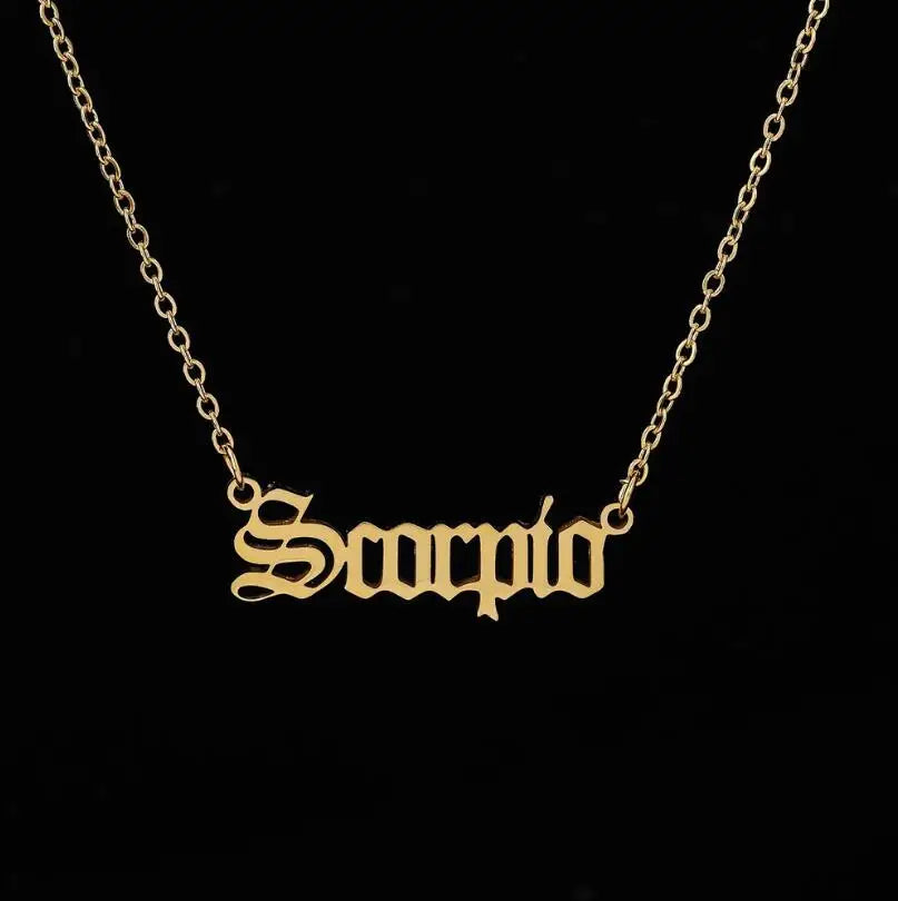 New Constellation Zodiac Necklaces Jewelry for Women Antique Style Designed Letter Taurus Aries Pendant Necklaces Gift Collier