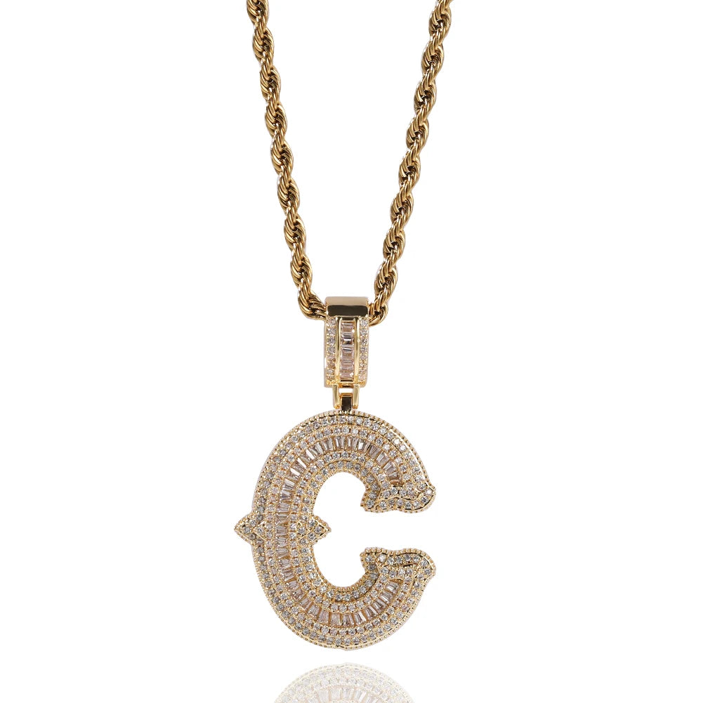 UWIN Initial Letter Pendant Necklace for Women Men Iced Out baguettecz Zircon Charms with Tennis Chain Hip Hop Jewelry