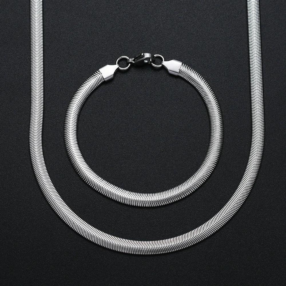 Fashion Jewelry Set 6MM 316L Stainless Steel Golden Black Snake Chain Necklace Bracelet Set For Men and Women Drop
