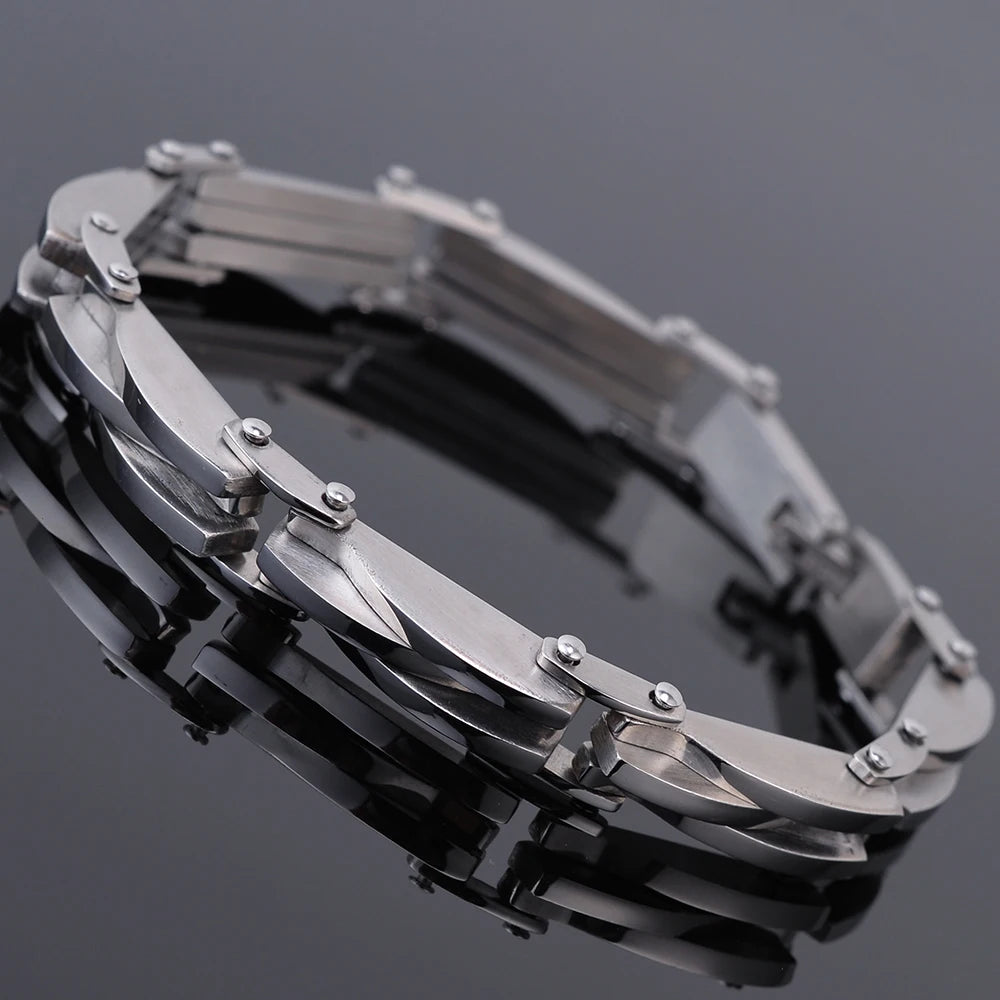 Bracelet Men 11MM Wide 8.67" Long Mens Cuff Bracelets & Bangles Solid Metal Stainless Steel On Hand Jewelry Boys