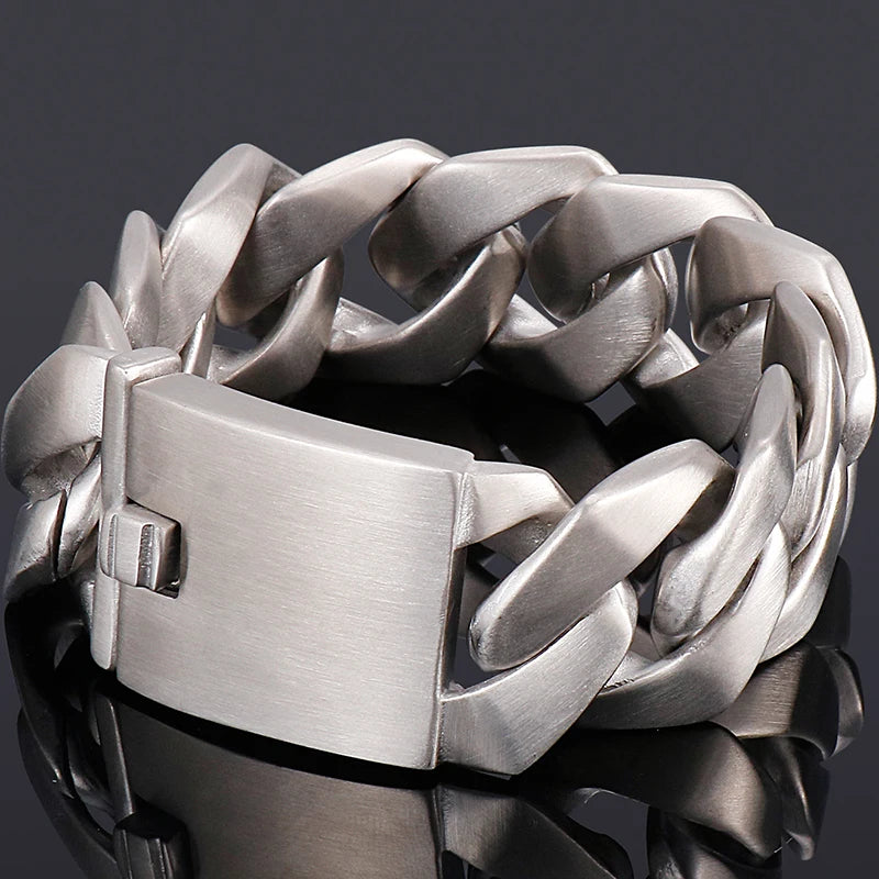 Man Bracelet In Stainless Steel Brushed Polished 26MM Wide Curb Link Chain Bracelets for Men Engraving Male Jewelry