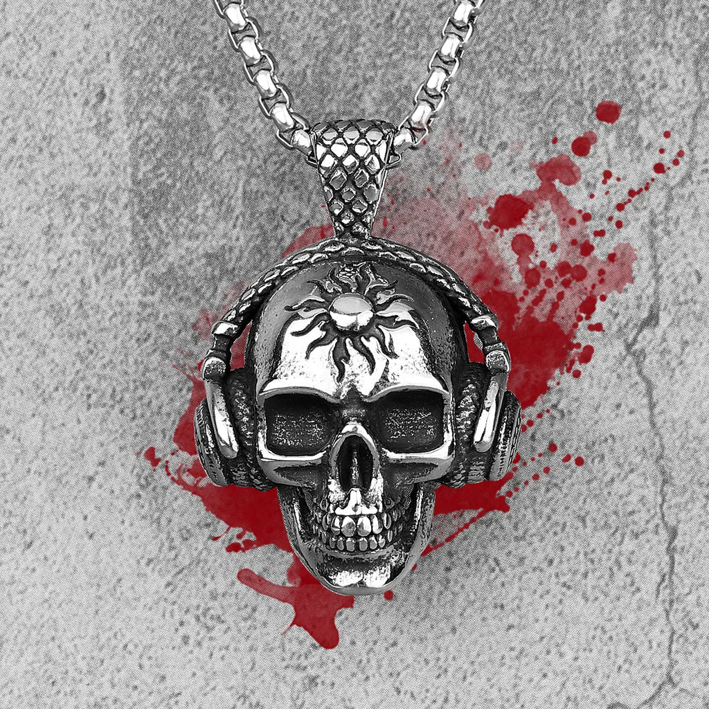 Headphone Skull Pendant Necklace — Stainless Steel