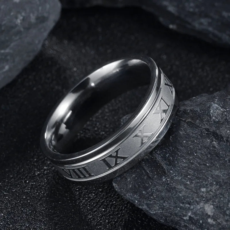Roman Numeral Ring — 6mm Stainless Steel