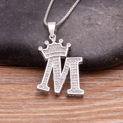 Nidin Luxury A-Z Crown Alphabet Pendant Chain Necklace Punk Style Lucky Initial Name Jewelry Fine Party Wedding