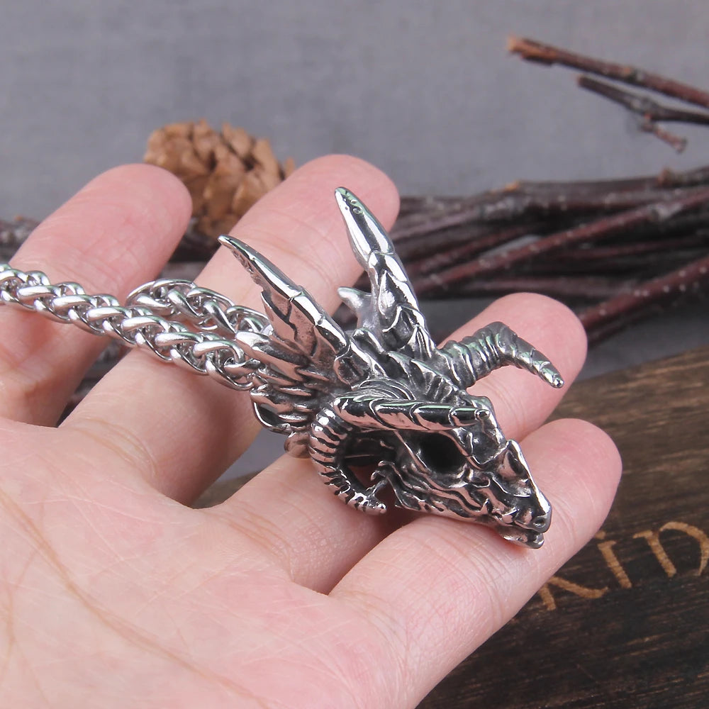 Dragon Skull Stainless Steel Pendant Necklace