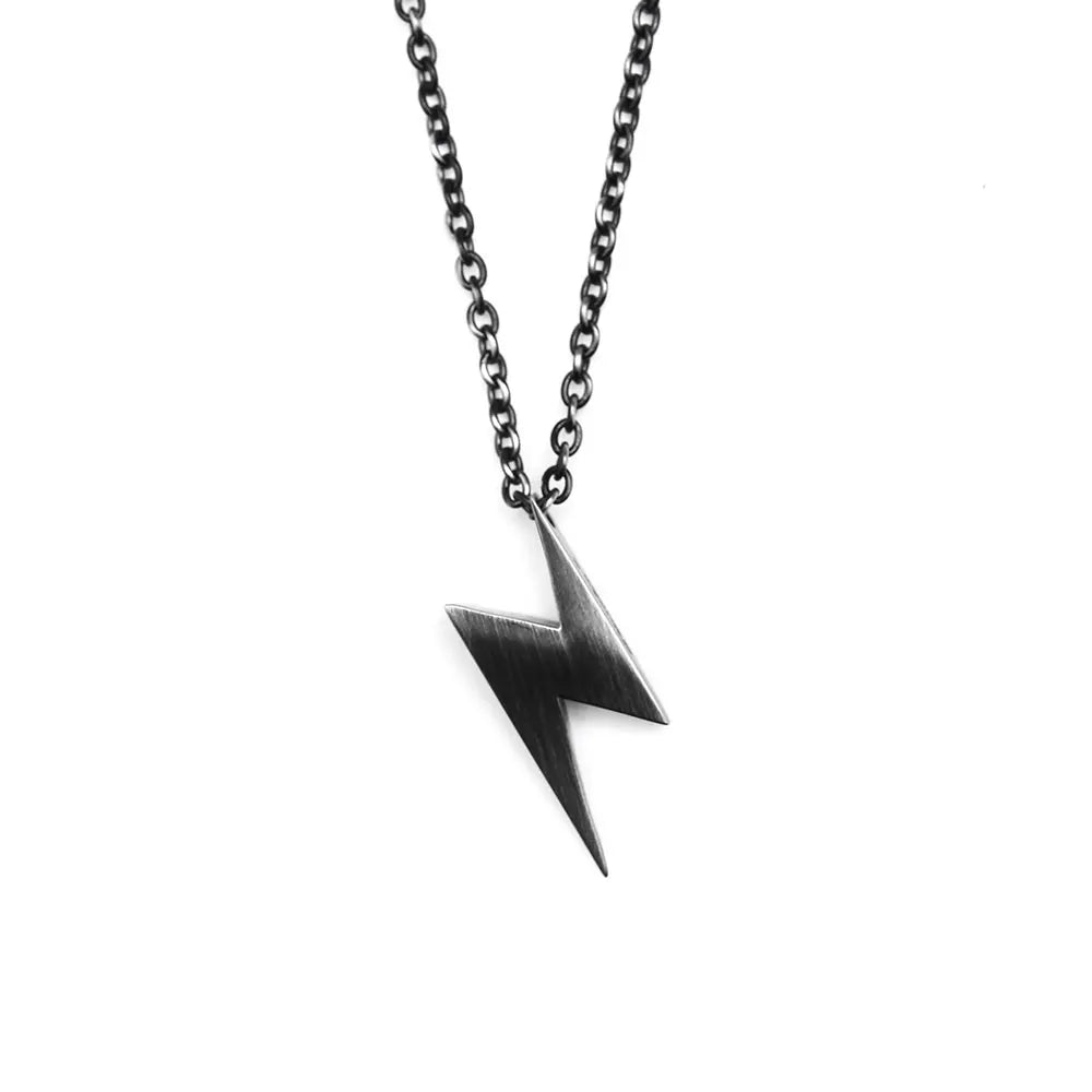 Stainless Steel Lightning Simple Retro Hip Hop Pendant Necklace Men and Women Couple Gift Sweater Chain
