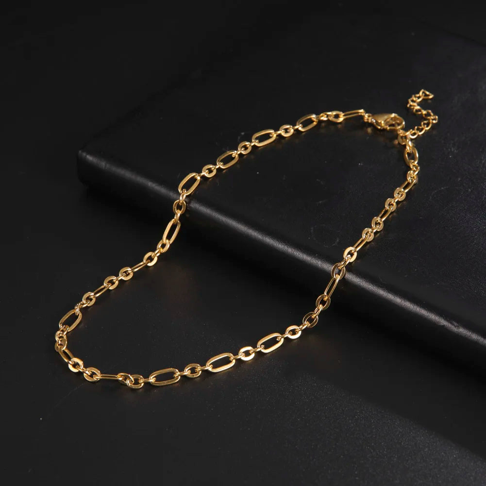 Paperclip & Cable Link Chain Choker Necklace — Stainless Steel