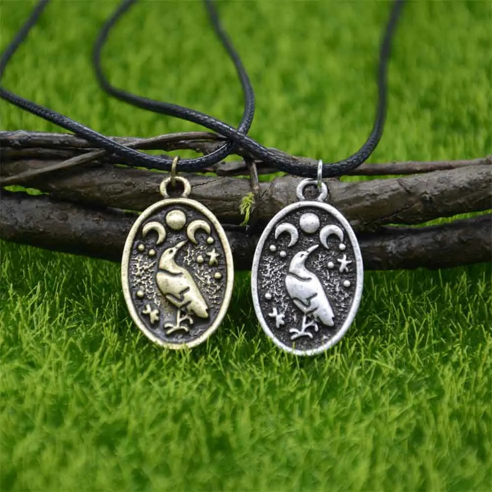 Wicca Triple Moon Goddess Viking Jewelry Odin Raven Amulet Pentagram Wiccan Pagan Moon Necklace Men Women Jewelery Dropshipping