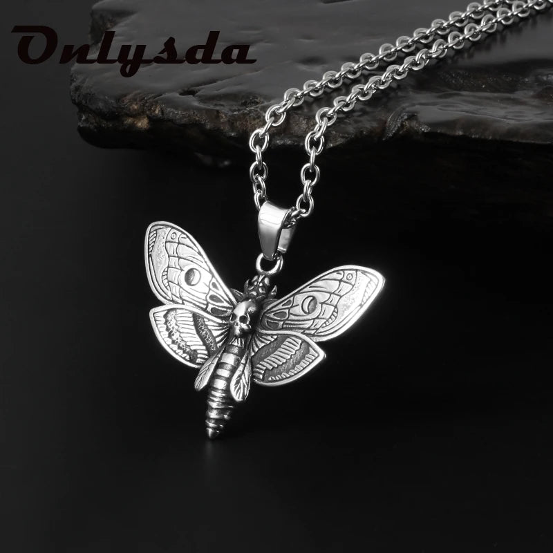 Cool Butterfly Skull Pattern Metal Pendant Necklace For Men Harajuku Vintage Punk Animal Gothic Choker Necklace Jewelry