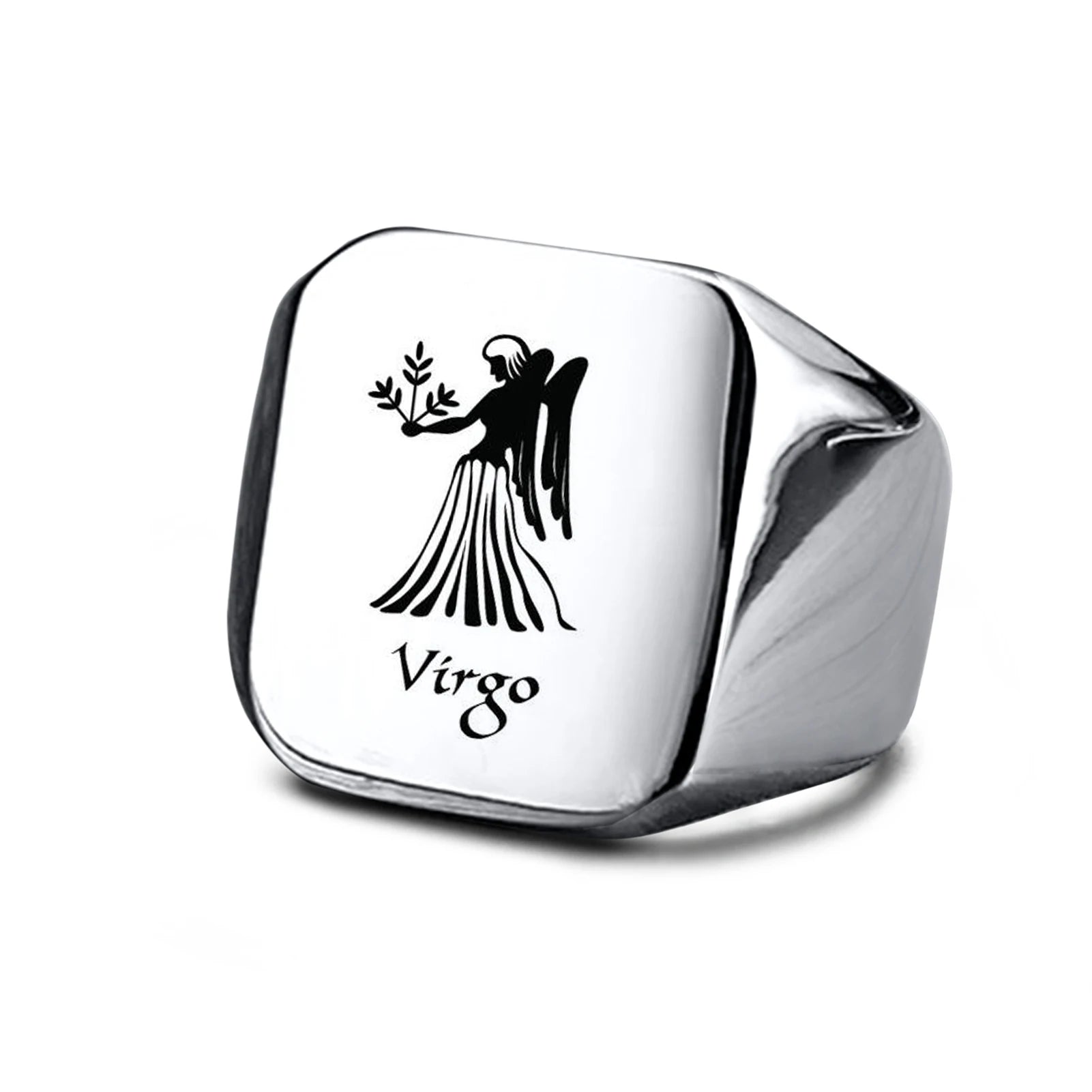 Vnox 18mm Signet Ring For Men Women, The Zodiac 12 Horoscope Constellation Sign Finger Band, Stainless Steel Aries Punk