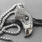Double-Sided 3D Eagle Head Pendant Necklace — Stainless Steel