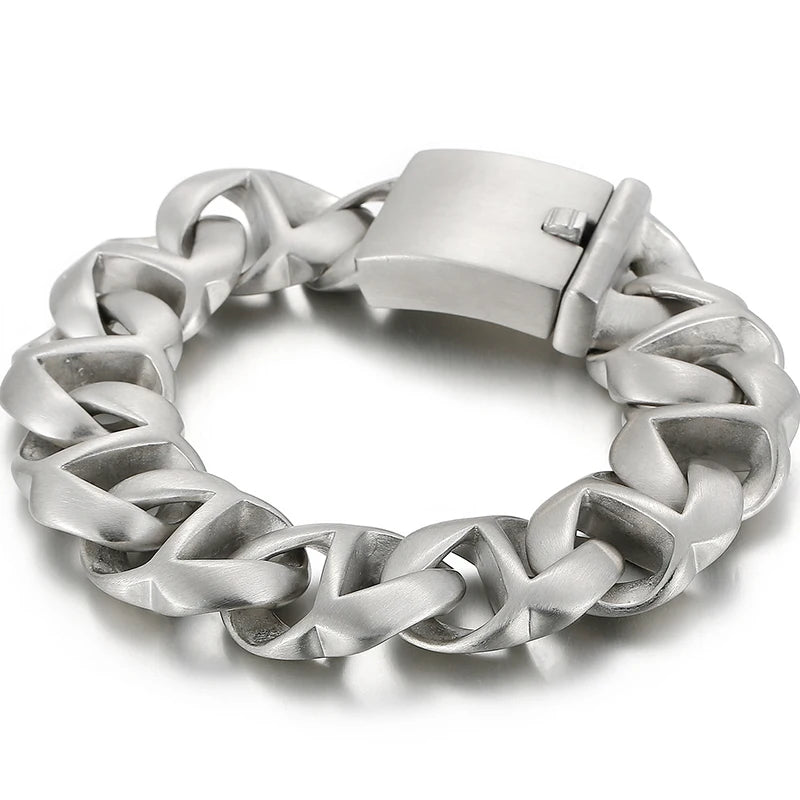 Massive Man Bracelet Men's Boys Matte 316l Stainless Steel 20MM Width Link Chain Bangle Man Wrist Bracelets On Hand