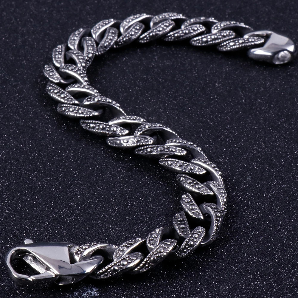 12MM 316L Stainless Steel Cuban Chain Bracelet Man Vintage Men's Bracelets Male Viking Jewelry Armband Boyfriend