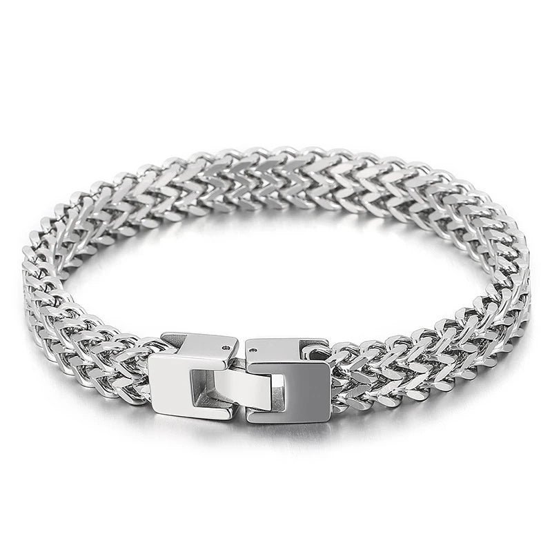 9/10MM Franco Link Curb Chain Man Bracelet Gold Color Stainless Steel Men's On Hand Bracelets Mannen Armband Jewelry