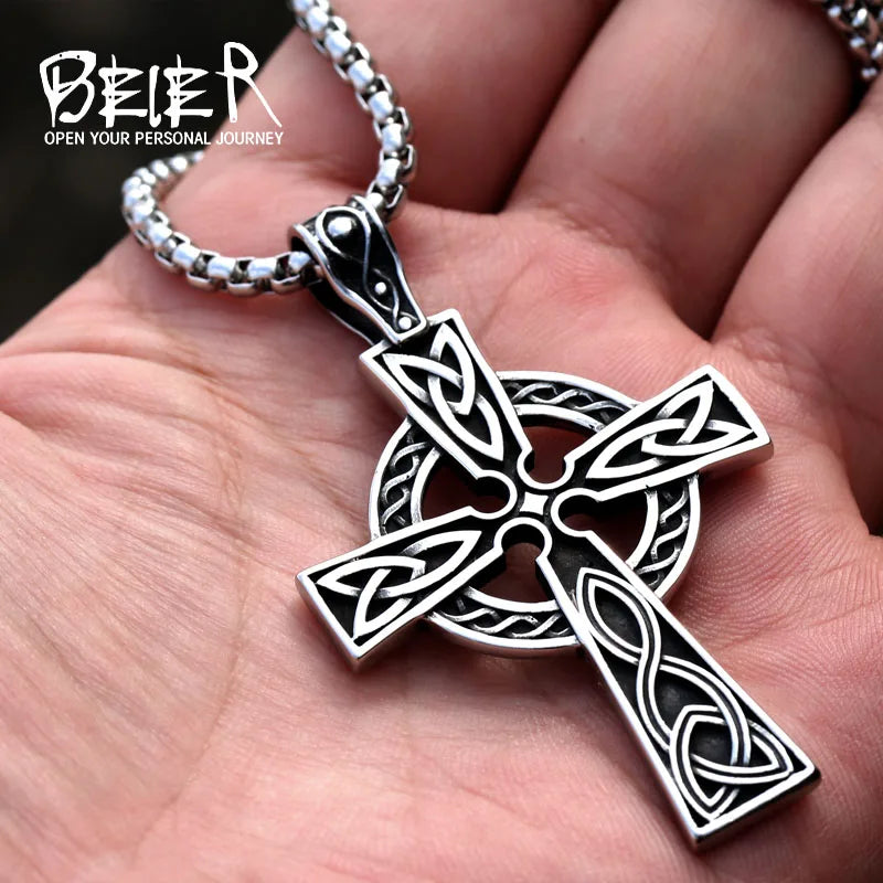 Viking Disc Cross Pendant — Stainless Steel