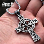 Viking Disc Cross Pendant — Stainless Steel
