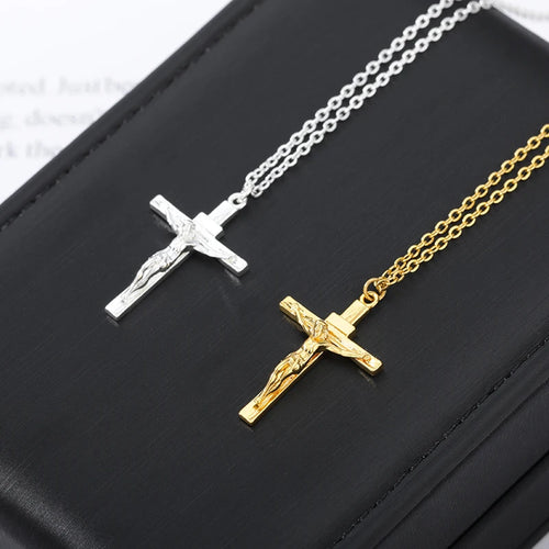 Christian Jesus Cross Necklace For Women Men Stainless Steel Chains Choker Religion Cross Pendants Jewelry Prayer