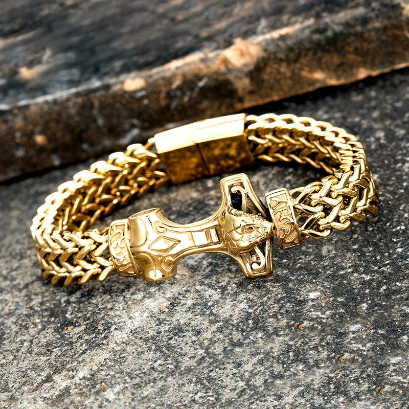 New Men's Vintage Viking Bracelet Women's Amulet Thor Viking Rune Craft Charm Stainless Steel Bracelet Luxury Jewelry