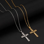 Religious Jesus Cross Pendant Necklace — Stainless Steel Chain