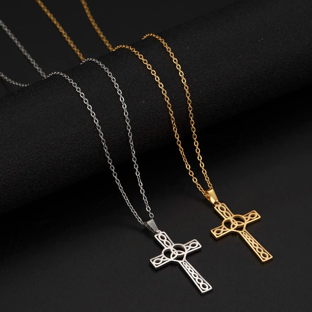 Religious Jesus Cross Pendant Necklace — Stainless Steel Chain
