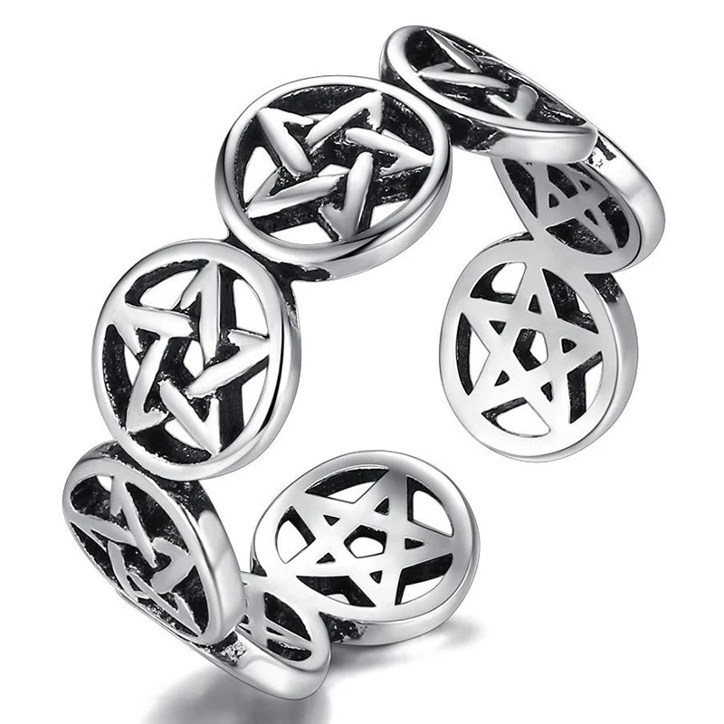 Chunky Pentagram Star Ring — Silver-Tone, Adjustable Band