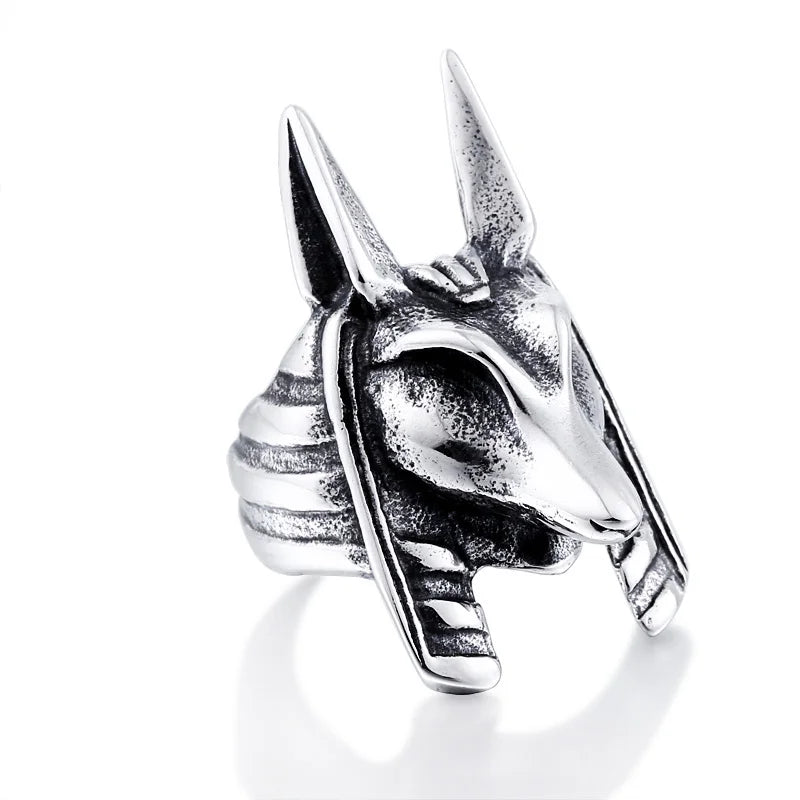 BEIER Stainless Steel Egypt Cross Anubis God Finger Rings For Men Punk Wolf Head Knuckle Ring Statement Retro Jewelry BR8-360