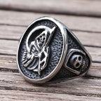Gothic Death Sickle Skull Ring Men Death Scythe Stainless Steel Biker Ring Vintage Male Punk Skull Signet Ring Gift for Him