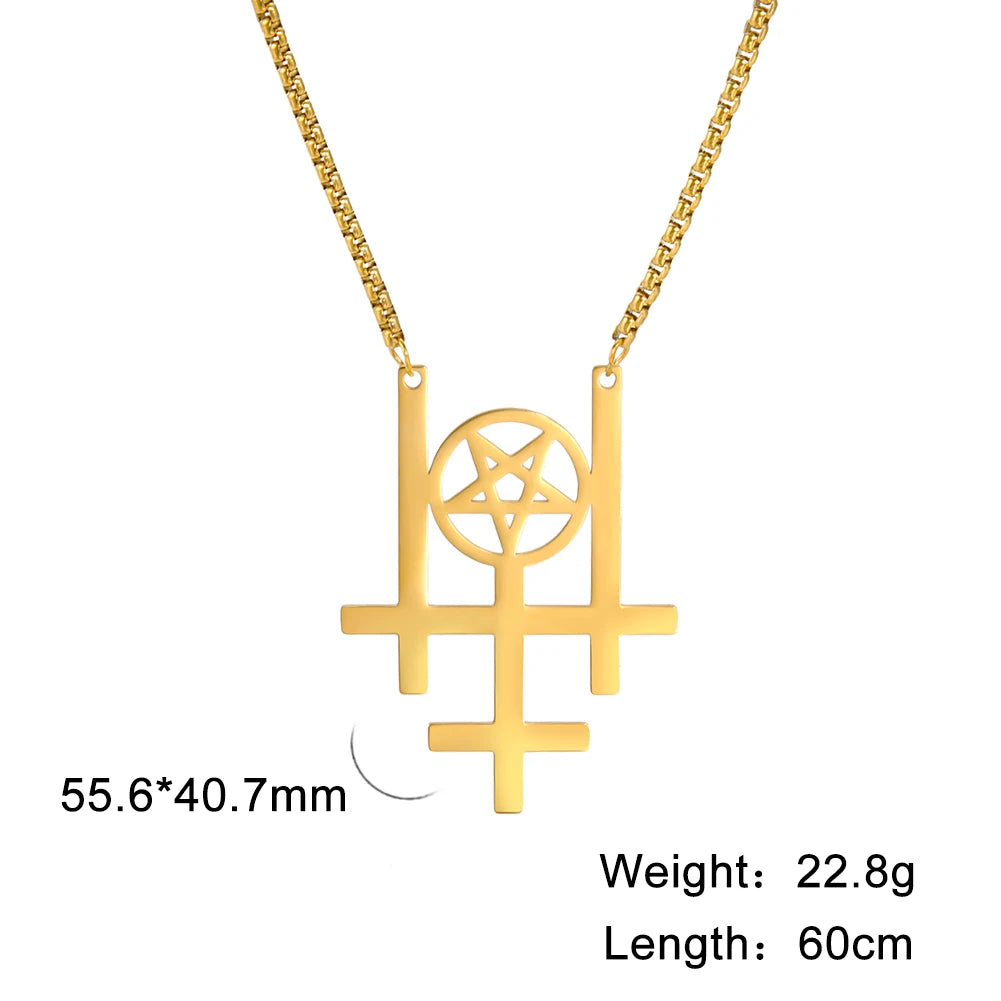 Triple Inverted Cross Pendant Necklace — Stainless Steel