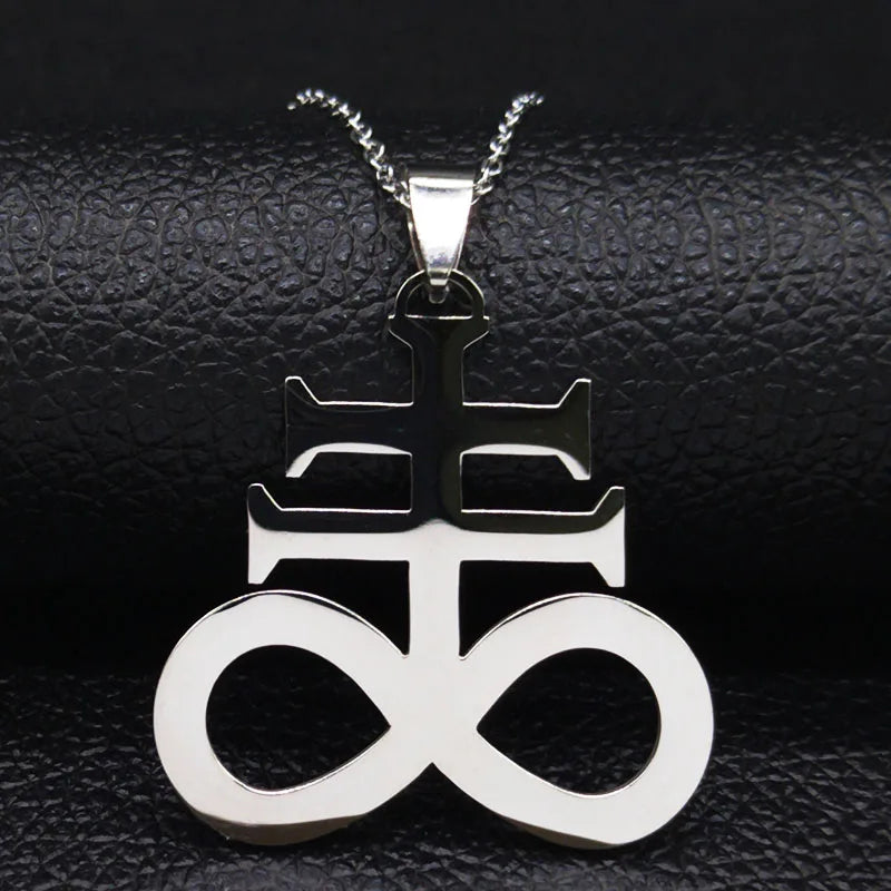 Cross Silver Pendant Satan Church Symbol Kolye