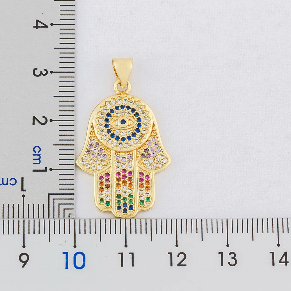 Nidin Dropshipping Hamsa Evil Eye Necklace For Women Collares Colorful Palm Fatima Necklace Fine Party Birthday Jewelry Gift